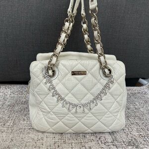 Kate Spade Vegan Leather Beige Quilted Chain Link Shoulderbag